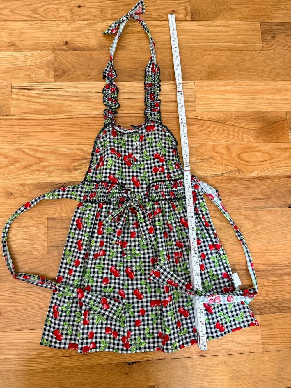 ASD Living Kids Gingham Cherry Apron with Tie Waist